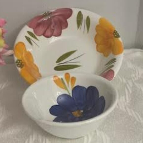 2 Vintage Bowls La Primula Floral Hand Painted Pasta/Fruit Bowls Made In Italy - Picture 1 of 8